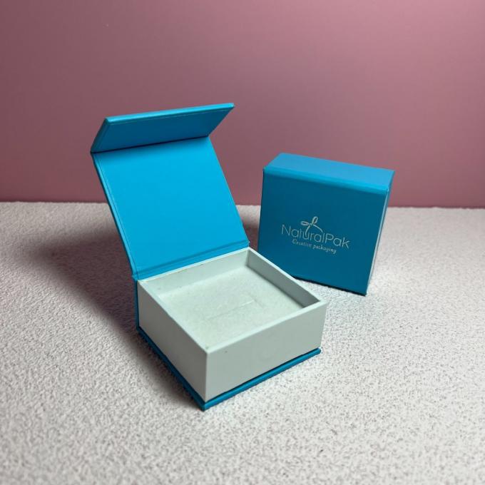 Custom Double Color Touch Paper Covered Cardboard Box for Jewelry Magnetic Style for Young Light Blue for Ring Earring Bangle Necklace Bracelet Gift Watch