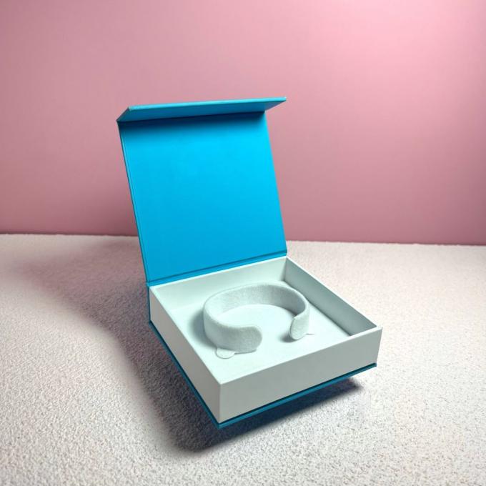 Custom Double Color Touch Paper Covered Cardboard Box for Jewelry Magnetic Style for Young Light Blue for Ring Earring Bangle Necklace Bracelet Gift Watch