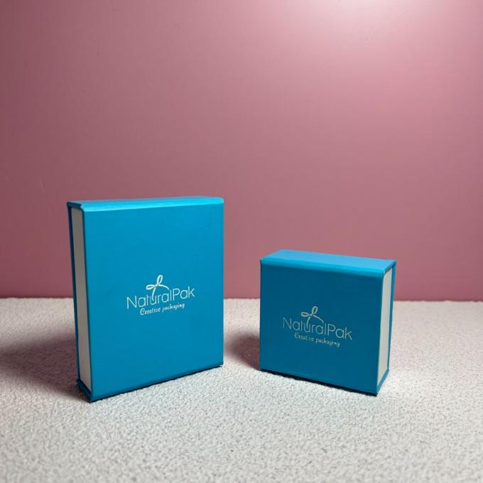 Custom Double Color Touch Paper Covered Cardboard Box for Jewelry Magnetic Style for Young Light Blue for Ring Earring Bangle Necklace Bracelet Gift Watch