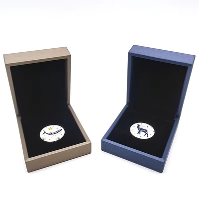 High Classic PU Wrapped Commemorative Coin Boxes Navy Champagne Coin Keeper Box