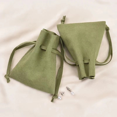 Avocado Green Small Microfiber Velvet Jewelry Bags Custom Jewelry Pouches With Logo
