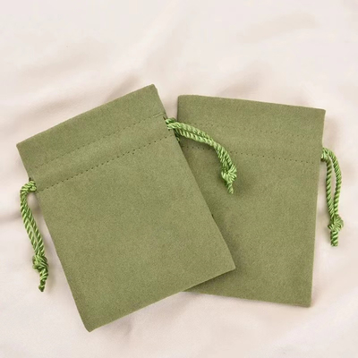 Avocado Green Small Microfiber Velvet Jewelry Bags Custom Jewelry Pouches With Logo