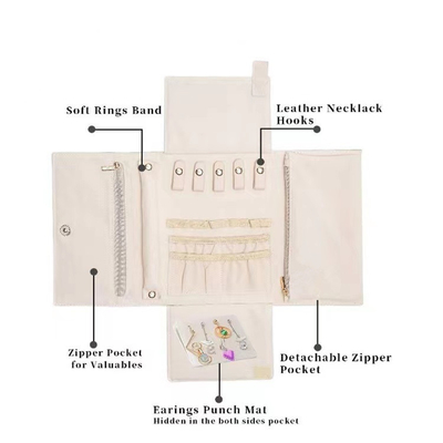 Microfabric Jewelry Travel Organizer Roll Pouch Luxury Necklace Storage Roll