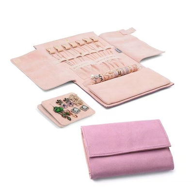 Silk Screen Travel Jewelry Organizer Roll Women Microfabric Fold Up Jewelry Organizer