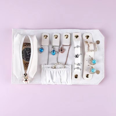 PU Ring Earring Travel Jewelry Organizer Roll Up Necklace Organizer For Women
