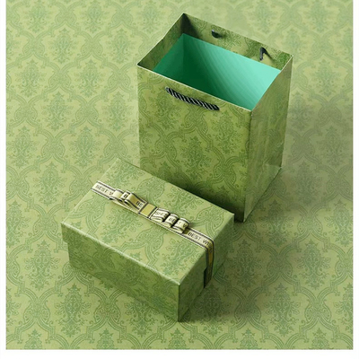 Green Embossing Cardboard Cosmetic Packaging Box With Ribbon