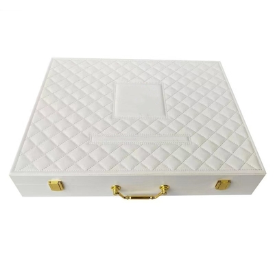 250*180*73mm Luxury Cosmetic Packaging Boxes White PU Makeup Storage Box With Lock