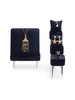 Metal Leatherette Pendant Earring Jewelry Trays Displays Black Jewelry Display Stand Set