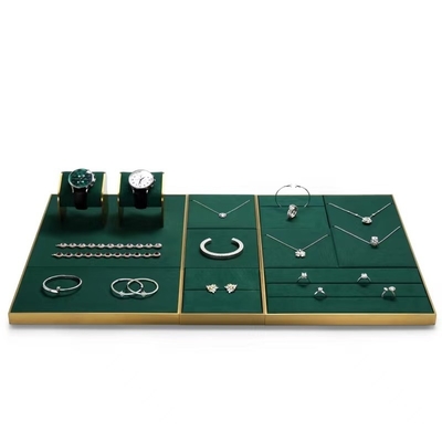 Dark Green Suede Luxury Jewelry Tray Pendant Earring Bangle Necklace Storage Trays