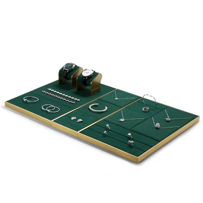 Dark Green Suede Luxury Jewelry Tray Pendant Earring Bangle Necklace Storage Trays