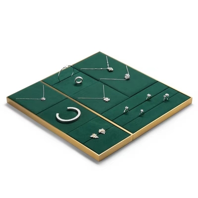 Dark Green Suede Luxury Jewelry Tray Pendant Earring Bangle Necklace Storage Trays