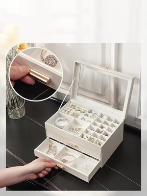 Metal Leatherette Light Blue Jewelry Cases Durable Jewelry Box With Window