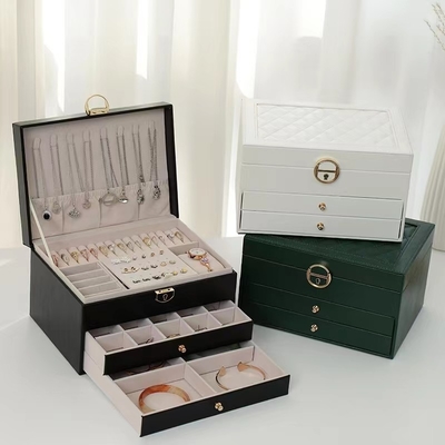 Luxury Green Pu Square Jewelry Cases With Two Drawers For Jewelry Set Gift