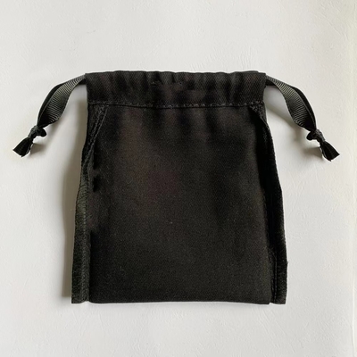 Custom Logo Drawstring Jewelry Pouch Cotton Jewelry Pouch With Grosgrain Ribbon