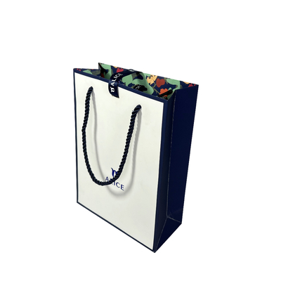 Customized Logo White Blue Jewellery Handbags Paper Gift Bag For Shopping