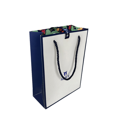 Customized Logo White Blue Jewellery Handbags Paper Gift Bag For Shopping