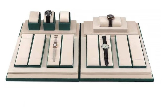 Contrast Color Green Cream Velvet Watch Tray With Roll Pillow