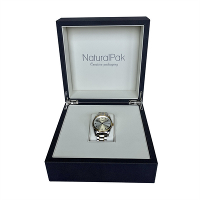 Cream PU Wood Wrist Watch Packaging Box Embossed Logo Watch Box For Men