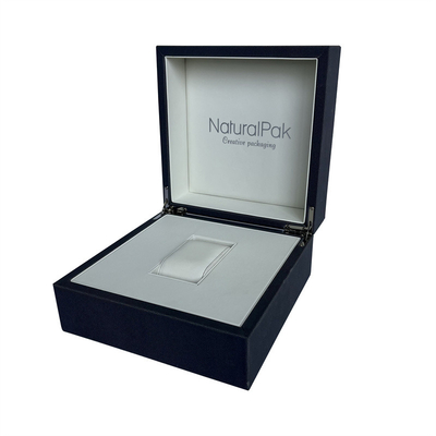 Cream PU Wood Wrist Watch Packaging Box Embossed Logo Watch Box For Men