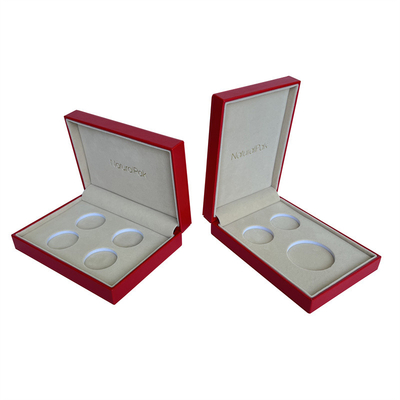 Custom Red Leatherette Commemorative Coin Boxes 133*110*80mm