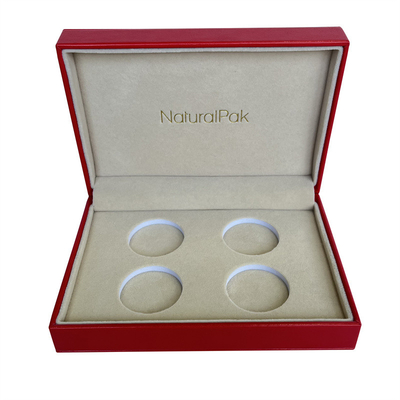Custom Red Leatherette Commemorative Coin Boxes 133*110*80mm