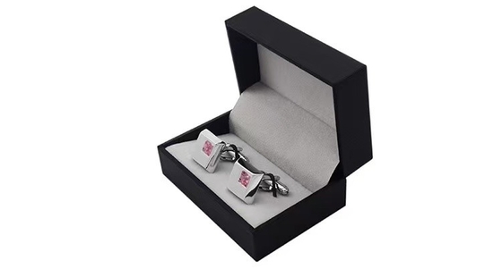 Black Leatherette Gifts Packing Boxes Cufflink Boxes Packaging With Elastic