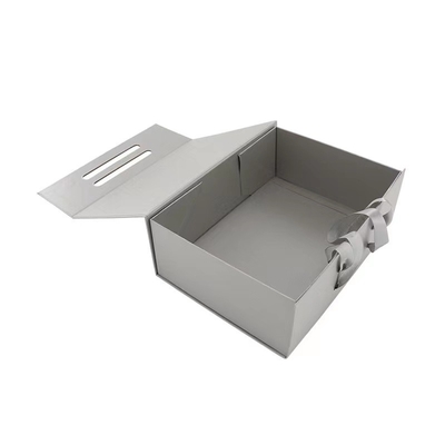 Silver Grey Luxury Folding Gift Boxes Oem Small Cardboard Gift Box With Long Strip