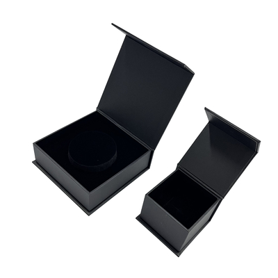 Black Clamshell Magnetic Closure Jewelry Box Custom Size Cardboard Wallet Boxes