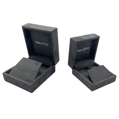 Luxury Grey Velvet Jewelry Packaging Box For Ring Wedding Earring Pendant Necklace