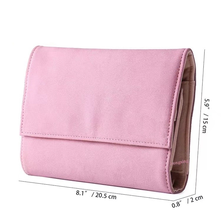 Silk Screen Travel Jewelry Organizer Roll Women Microfabric Fold Up Jewelry Organizer