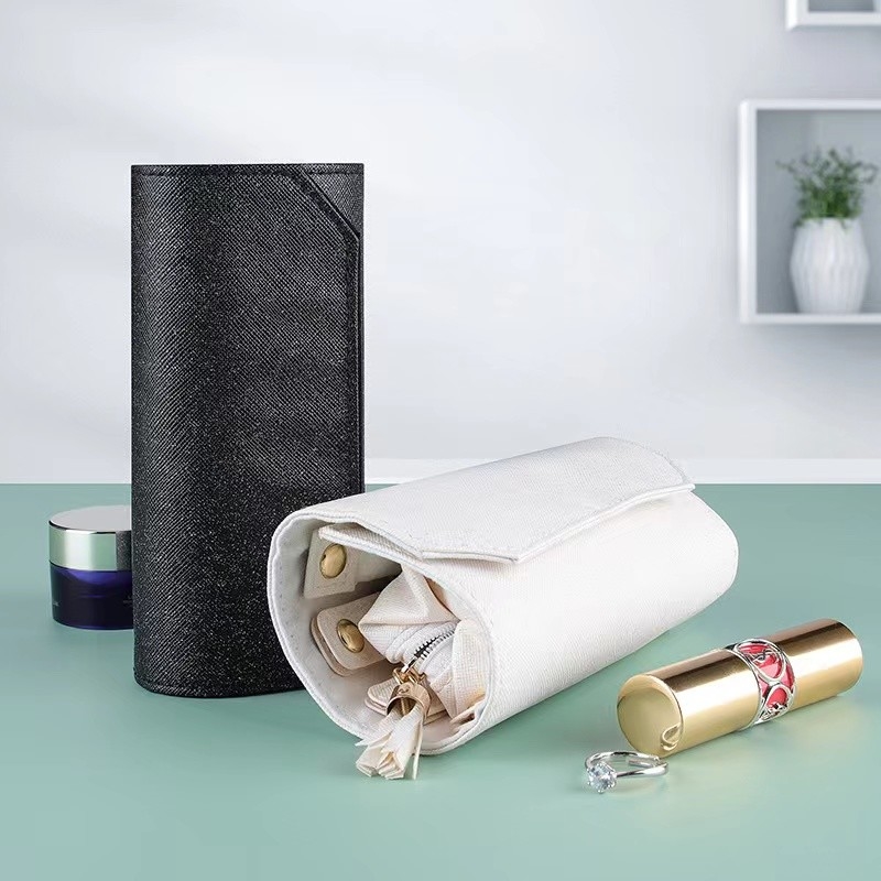 PU Ring Earring Travel Jewelry Organizer Roll Up Necklace Organizer For Women