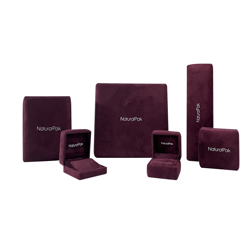 Luxury Jewellery Packaging Box Plastic Covered Microfiber soft Pendant Bracelet Bangle Necklace Burgundy rounded corner