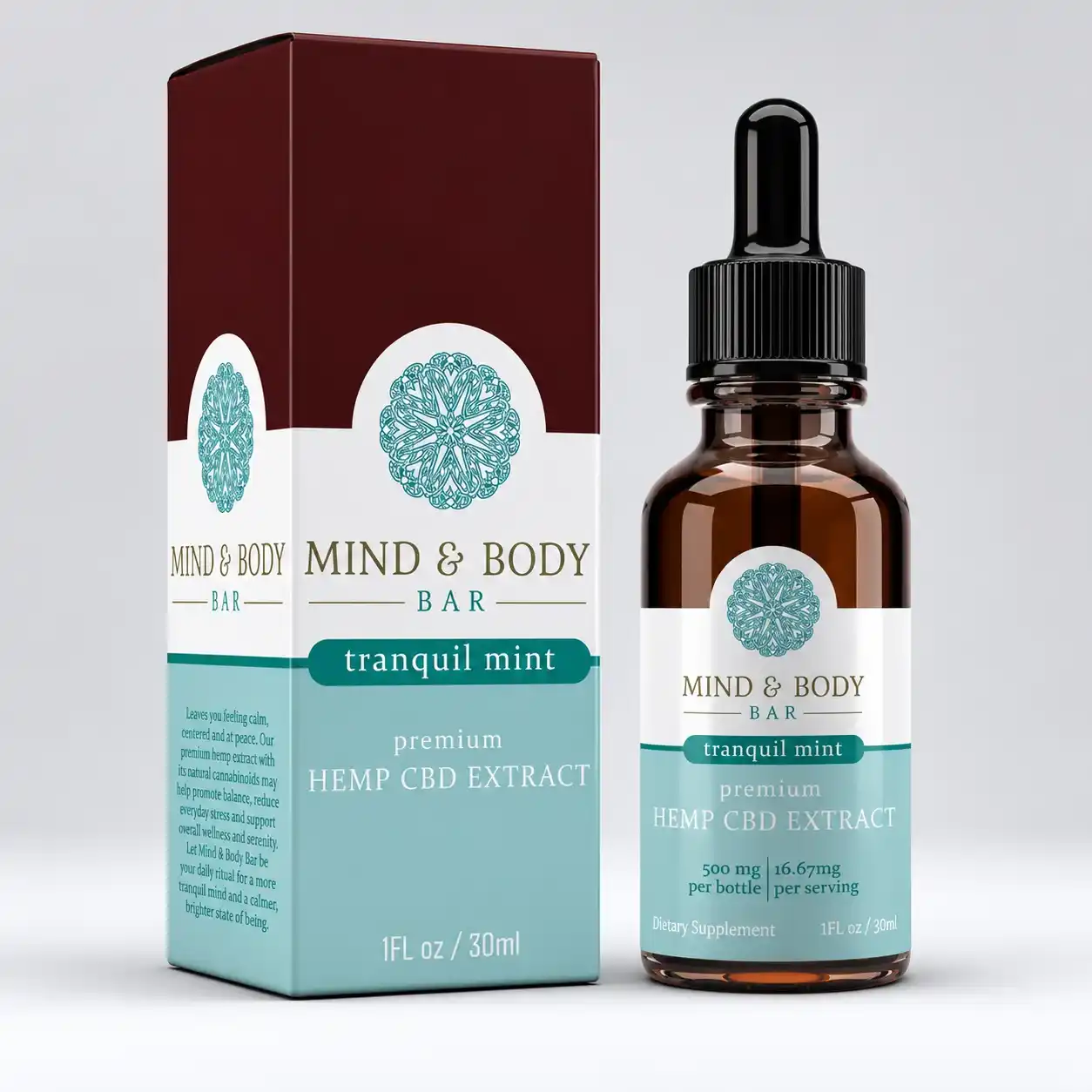 Custom 30ml CBD tincture bottle box with soft touch coating