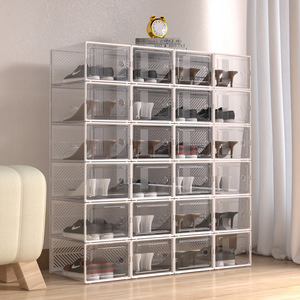 Transparent Modular Clear Plastic Shoe Box Stackable Durable Shoe Organizer