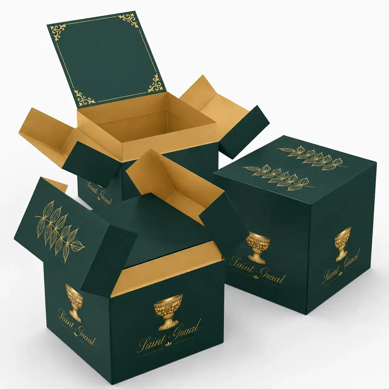 Saint Graal Luxury Green Gold Stamped Gift Box
