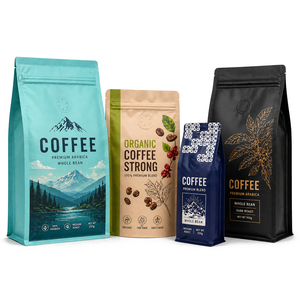 Custom Printed Coffee Bag Valve Zipper Top Flat Bottom Pouch
