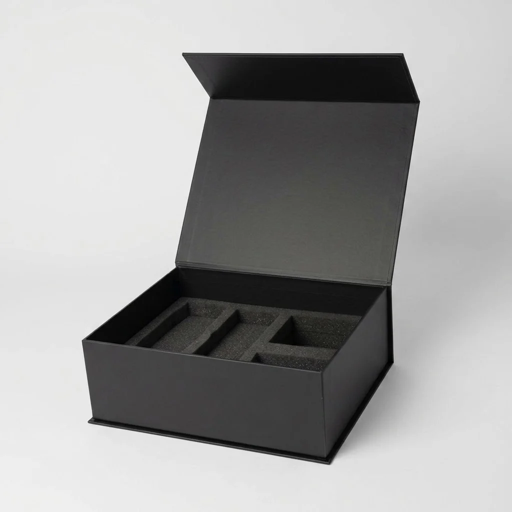 Magnetic closure box with custom EVA foam insert