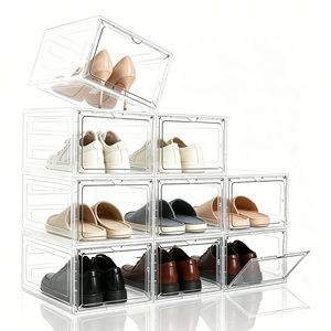 10 Pack Upgraded X-Large Drop Front Clear Plastic Stackable Shoe Storage Box