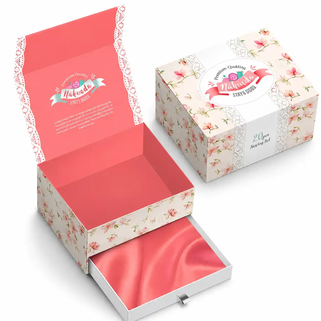 Rigid drawer box with ribbon pull for candle gift sets
